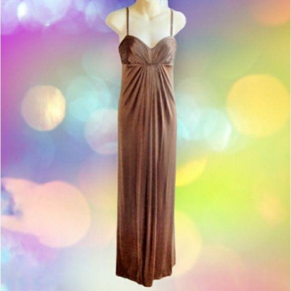 BCBGMaxAzria Brown Ruched Front Bodice Formal Gown